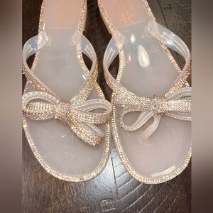 Nicole Miller rose gold jeweled sandals, jelly flip flops sz 8 Like New!